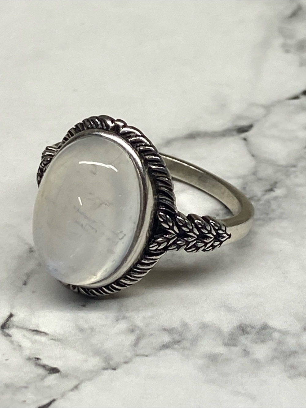 Sterling Silver Moonstone Cabochon Ring - White Moonstone